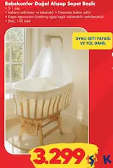 BEBEKONFOR DOĞAL AHŞAP SEPET BEŞİK - UYKU SETİ YATAĞI VE TÜL DAHİL fiyat ve kampanya bilgisi